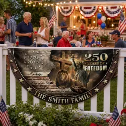 Custom Family Name Lion 250 Years of Freedom Semicircular Flag thumbnail 2