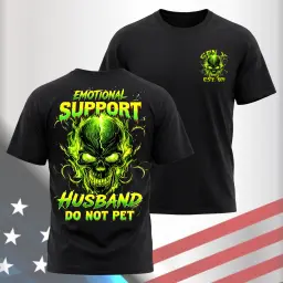 Gen X Emotional Support Husband Skull T-Shirt thumbnail 3
