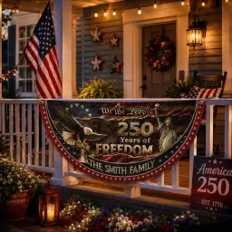 Custom Family Name 250 Years of Freedom Semicircular Flag thumbnail 4