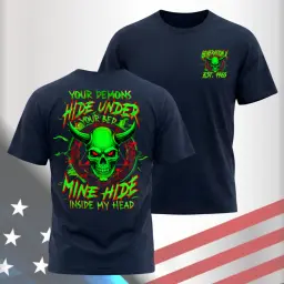 Gen X Custom Birth Year Skull Shirt – Your Demons Hide Under Your Bed Mine Hide Inside My Head thumbnail 4