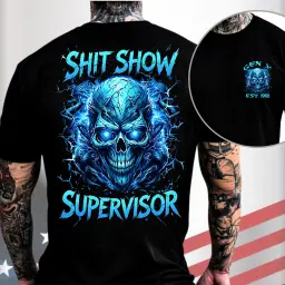 Gen X Custom Birth Year Skull Shirt – Shit Show Supervisor Graphic Tee thumbnail 1