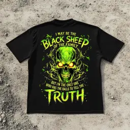 Gen X Custom Birth Year Skull Shirt – Black Sheep Of The Family But I'm The Only One Who Has The Balls To Tell The Truth Graphic Tee thumbnail 2