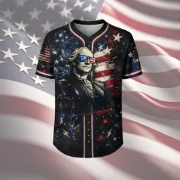America 250 George Washington Baseball Jersey Black  thumbnail 3