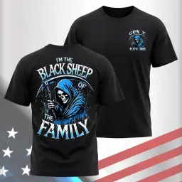 Gen X Custom Birth Year Skull Shirt – l'm The Black Sheep of The Family Graphic Tee thumbnail 3