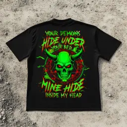 Gen X Custom Birth Year Skull Shirt – Your Demons Hide Under Your Bed Mine Hide Inside My Head thumbnail 2