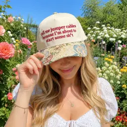 Call Me Jumper Cables Floral Embroidered Cap thumbnail 5