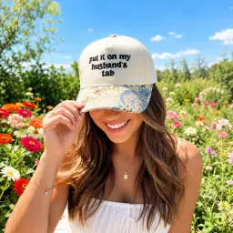 Put It On My Husband's Tab Floral Embroidered Cap thumbnail 4