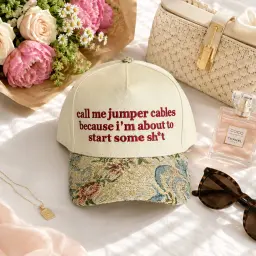 Call Me Jumper Cables Floral Embroidered Cap thumbnail 2