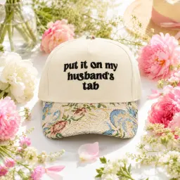 Put It On My Husband's Tab Floral Embroidered Cap thumbnail 3