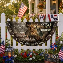 Custom Family Name Lion 250 Years of Freedom Semicircular Flag thumbnail 3