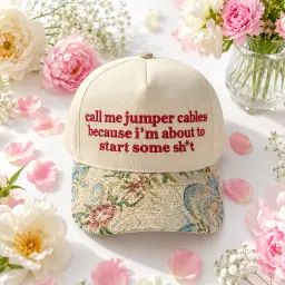 Call Me Jumper Cables Floral Embroidered Cap thumbnail 1