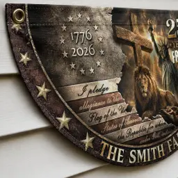 Custom Family Name Lion 250 Years of Freedom Semicircular Flag thumbnail 5