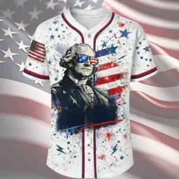 America 250 George Washington Baseball Jersey White thumbnail 3