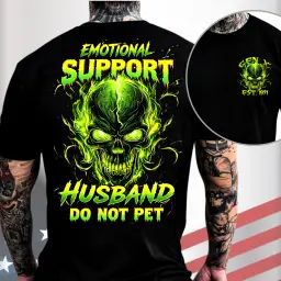 Gen X Emotional Support Husband Skull T-Shirt thumbnail 1