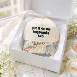 Put It On My Husband's Tab Floral Embroidered Cap thumbnail 1