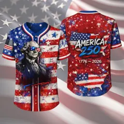 America 250 George Washington Baseball Jersey Red/White thumbnail 1