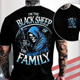 Gen X Custom Birth Year Skull Shirt – l'm The Black Sheep of The Family Graphic Tee thumbnail 1
