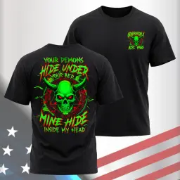 Gen X Custom Birth Year Skull Shirt – Your Demons Hide Under Your Bed Mine Hide Inside My Head thumbnail 5
