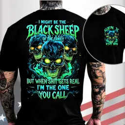 Gen X Custom Birth Year Skull Shirt –  I Might Be The Black Sheep Of The Family Graphic Tee thumbnail 1