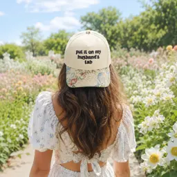 Put It On My Husband's Tab Floral Embroidered Cap thumbnail 2