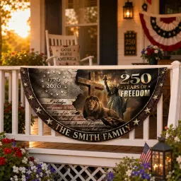 Custom Family Name Lion 250 Years of Freedom Semicircular Flag thumbnail 4