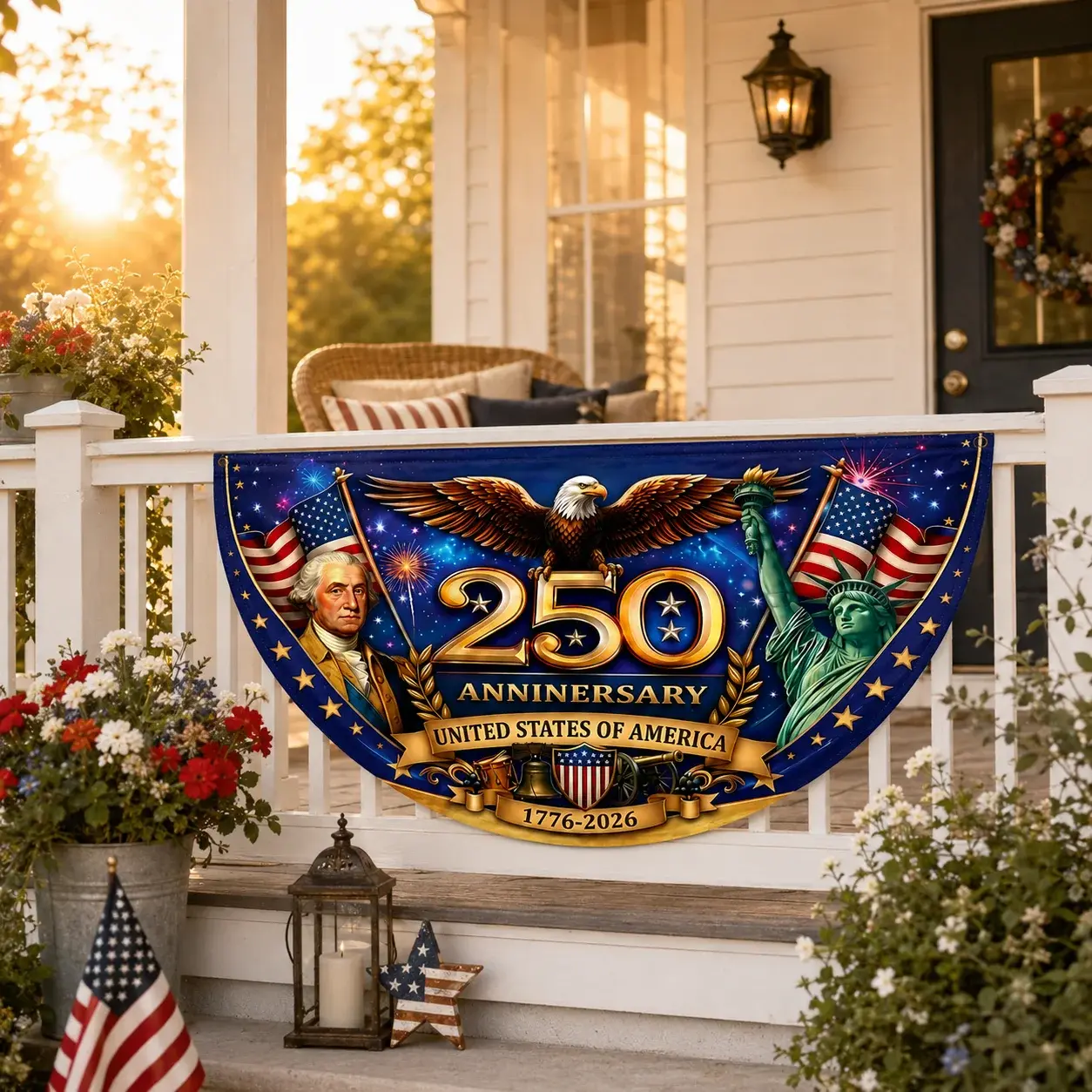 USA 250th Anniversary Semicircular Fence Banner Flag