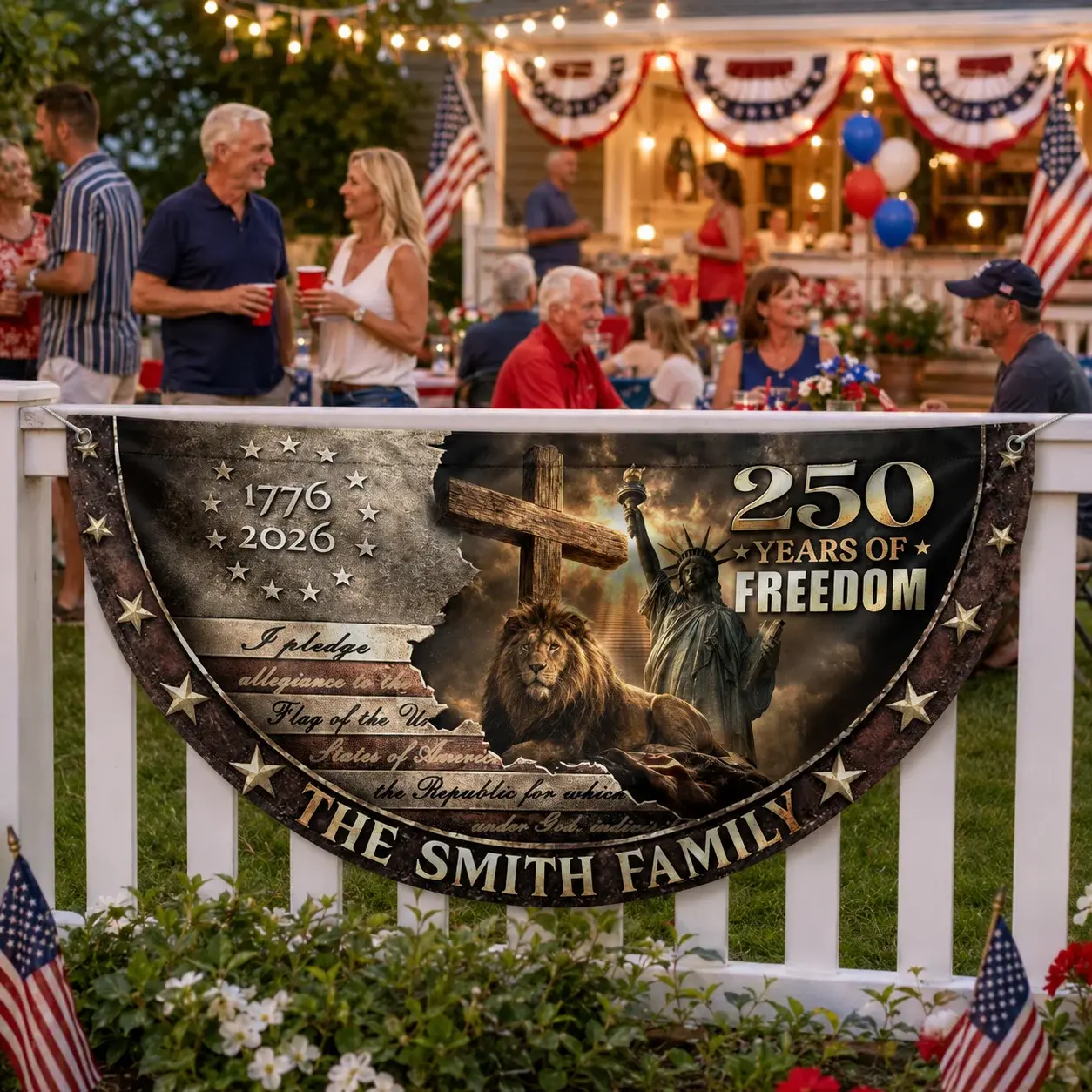 Custom Family Name Lion 250 Years of Freedom Semicircular Flag