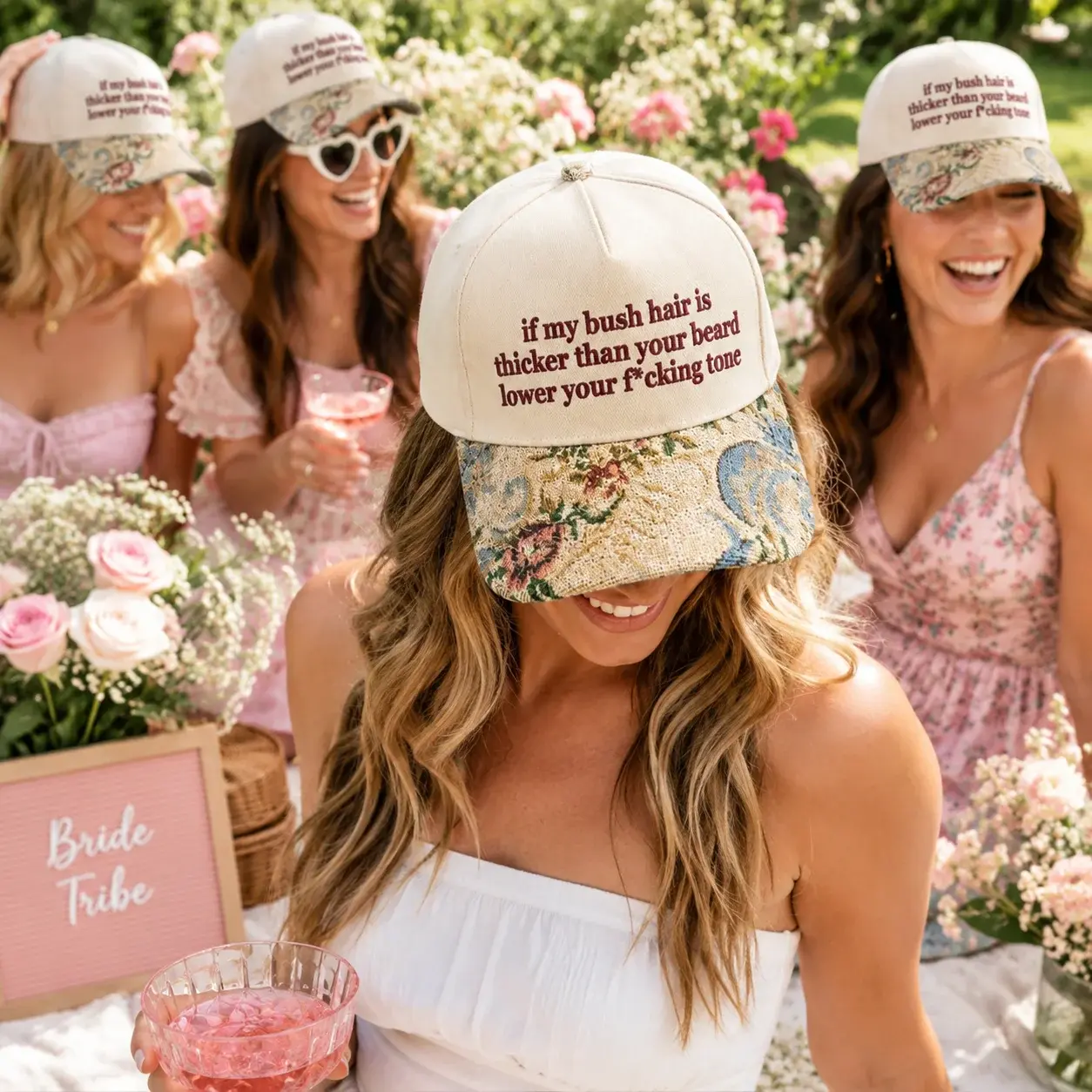 Floral Bush Hair Feminist Quote Cap