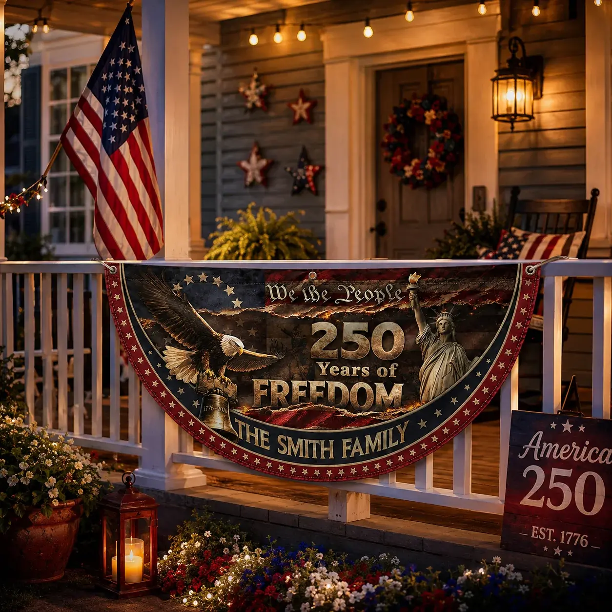 Custom Family Name 250 Years of Freedom Semicircular Flag