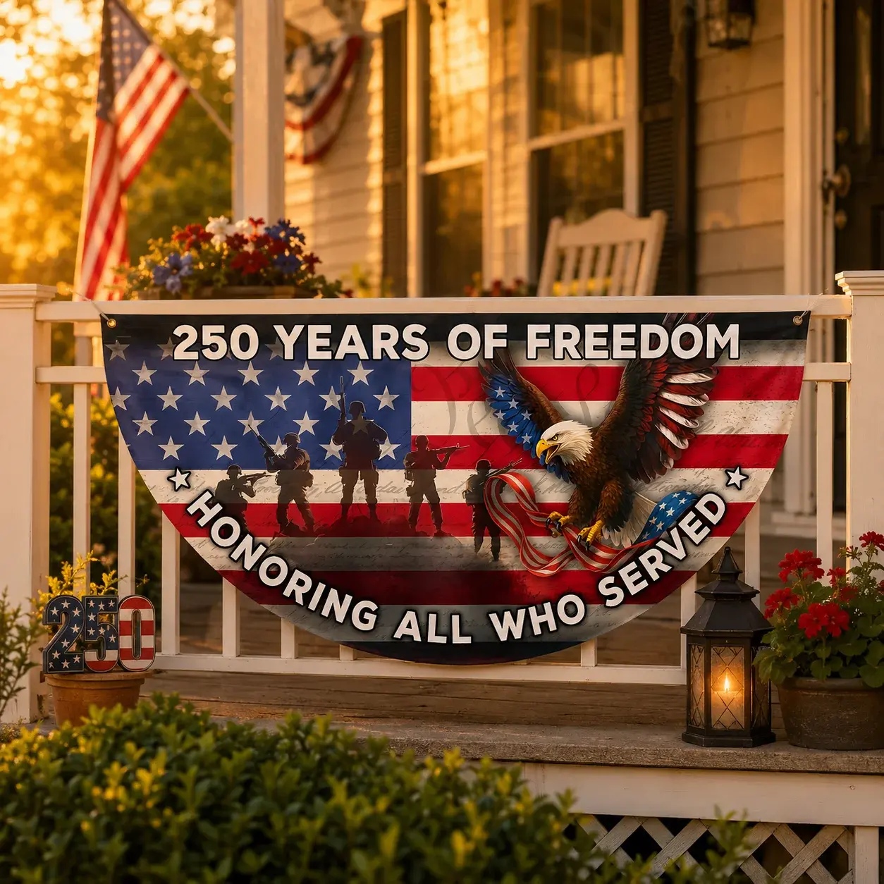 250 Years of Freedom Honoring All Who Semicircular Flag