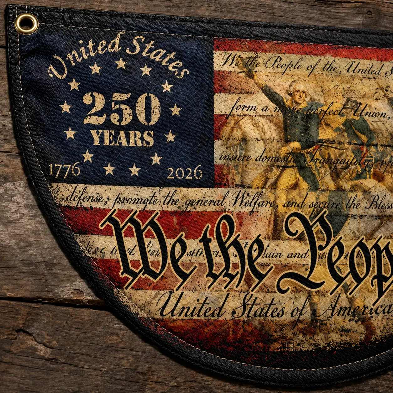 We The People 250 Years Vintage American Semicircular Flag
