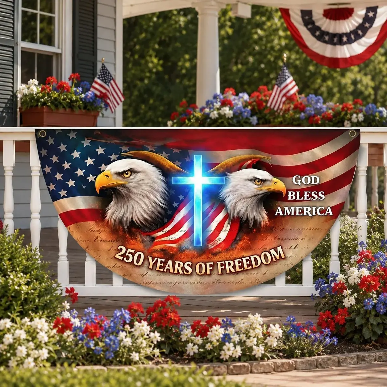 God Bless America 250 Years of Freedom Semicircular Flag