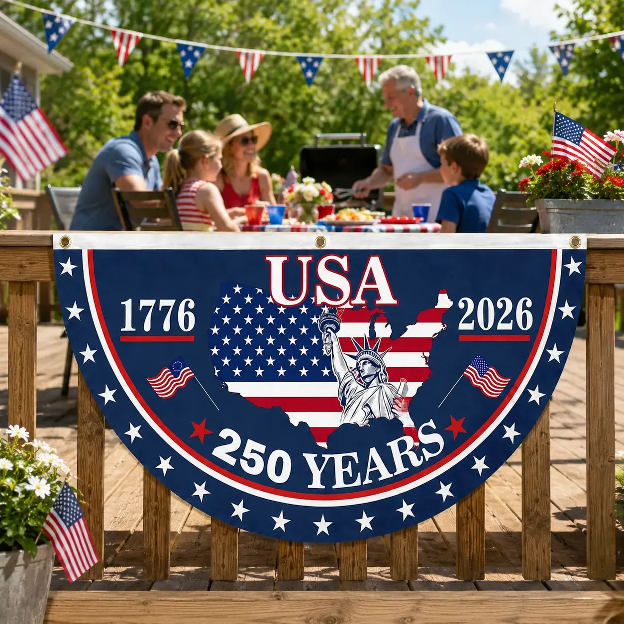 USA 250 Years 1776-2026 Patriotic Semicircular Flag