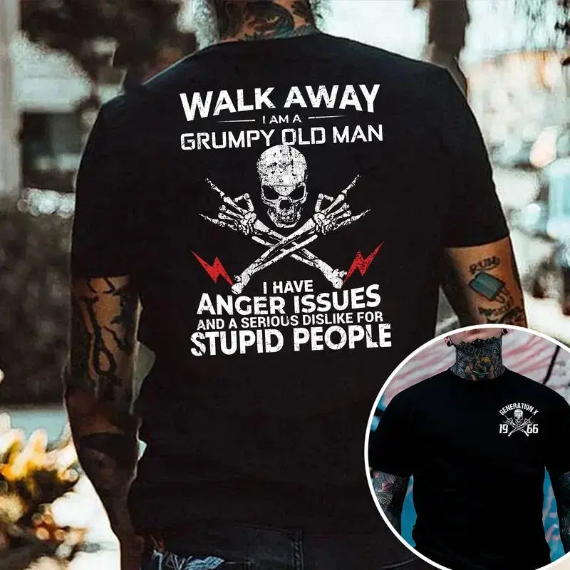 Gen X Custom Birth Year Skull Shirt – Walk Away I'm Grumpy Old Man