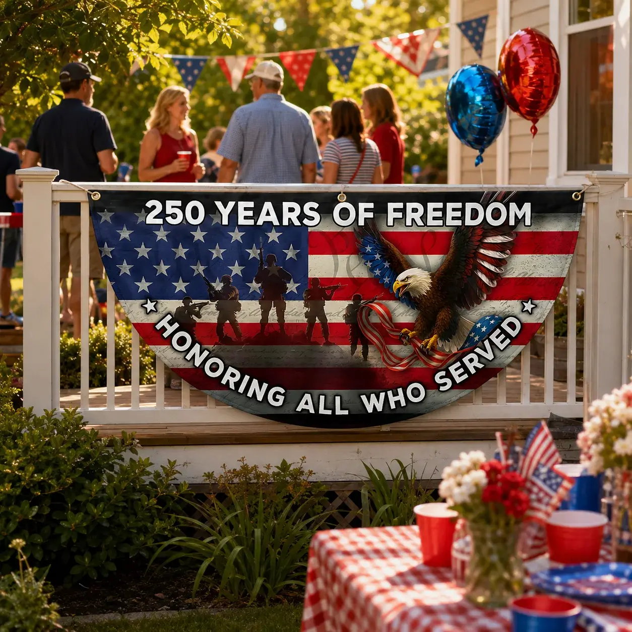 250 Years of Freedom Honoring All Who Semicircular Flag