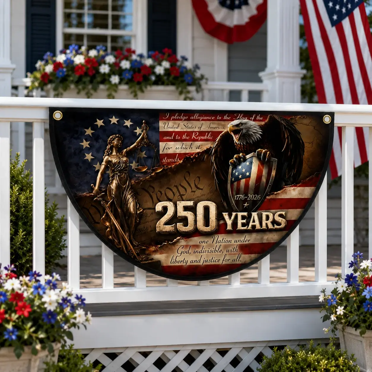 Lady Justice Eagle 250 Years Semicircular Flag