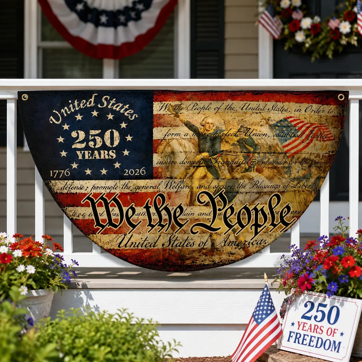 We The People 250 Years Vintage American Semicircular Flag