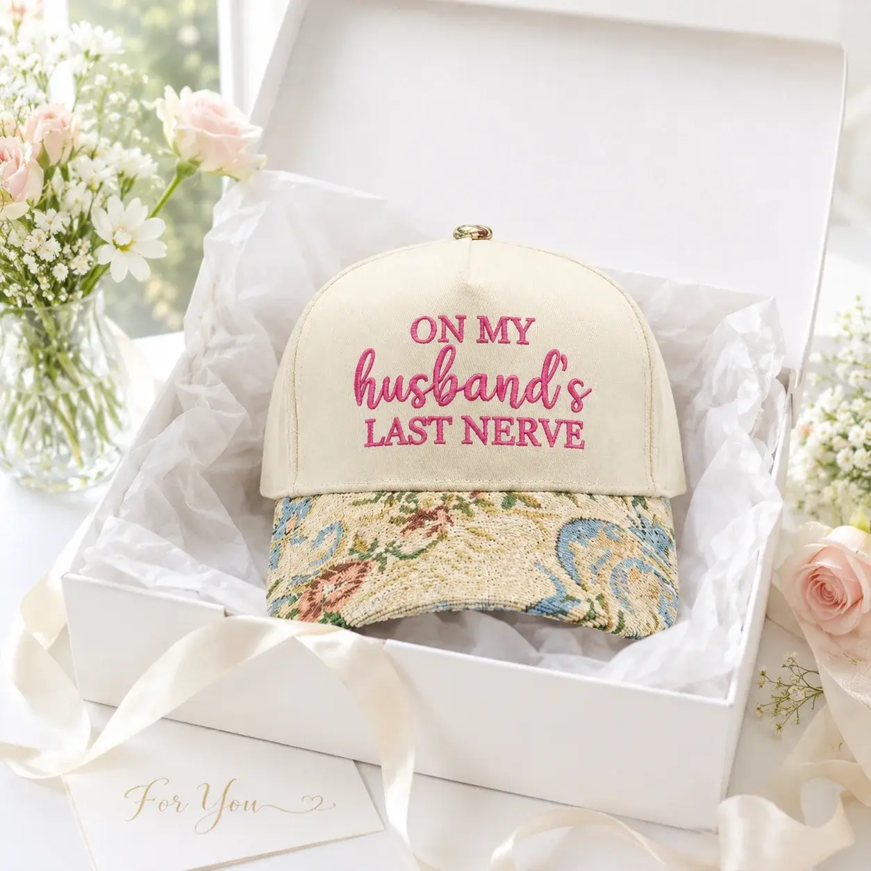 On My Husband's Last Nerve Floral Cap