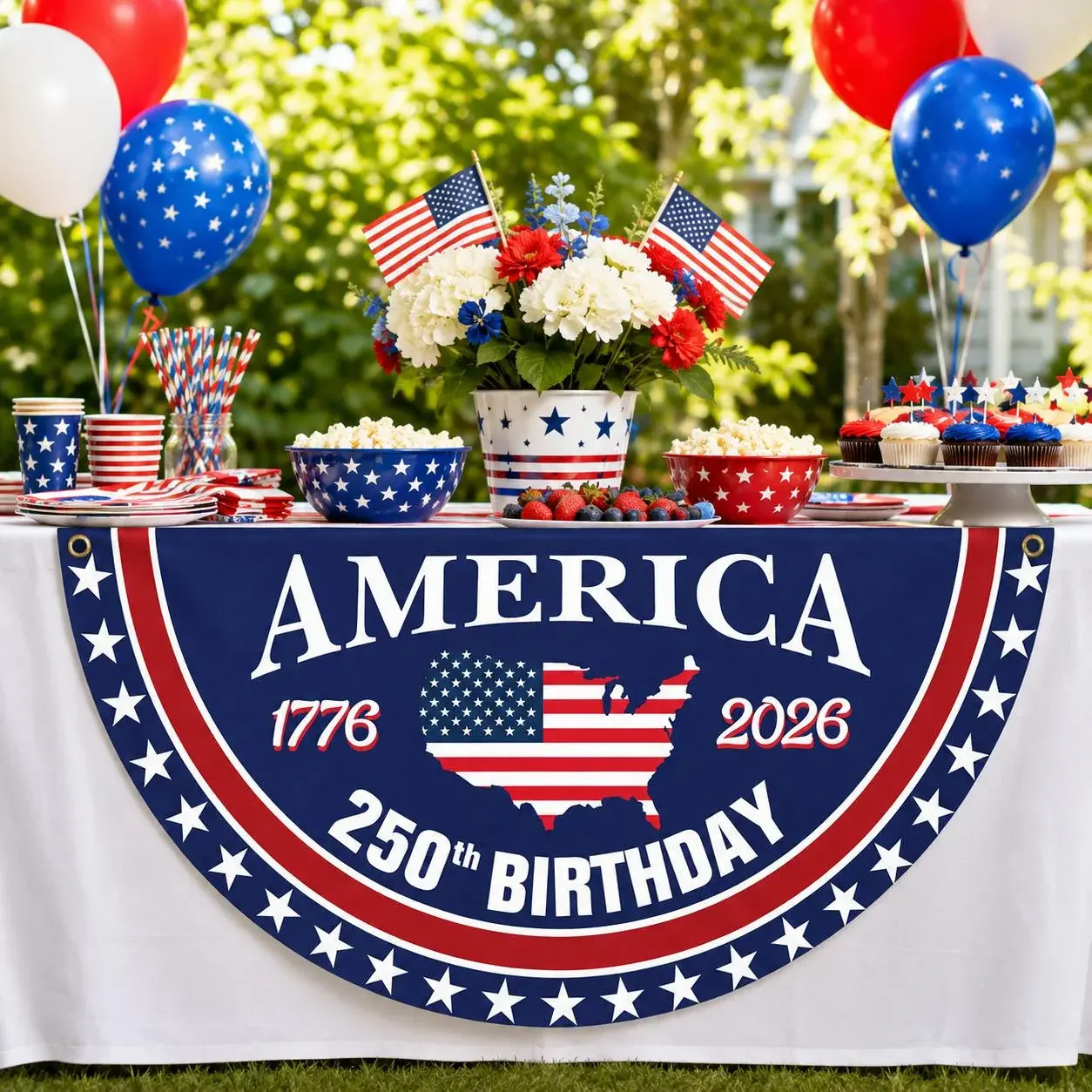 America 1776-2026 250th Birthday Semicircular Flag