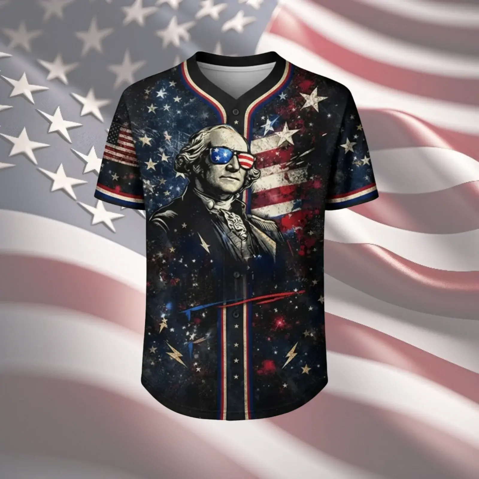 America 250 George Washington Baseball Jersey Black 
