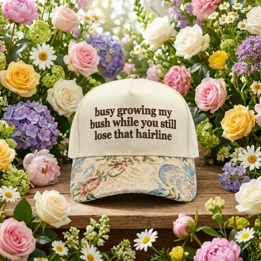 Busy Growing My Bush Funny Floral Cap