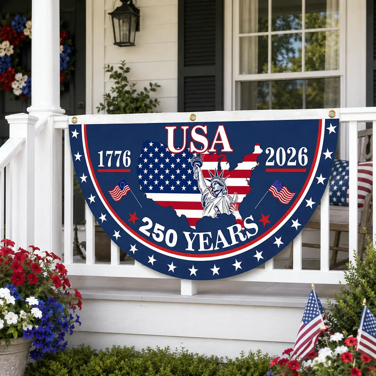 USA 250 Years 1776-2026 Patriotic Semicircular Flag