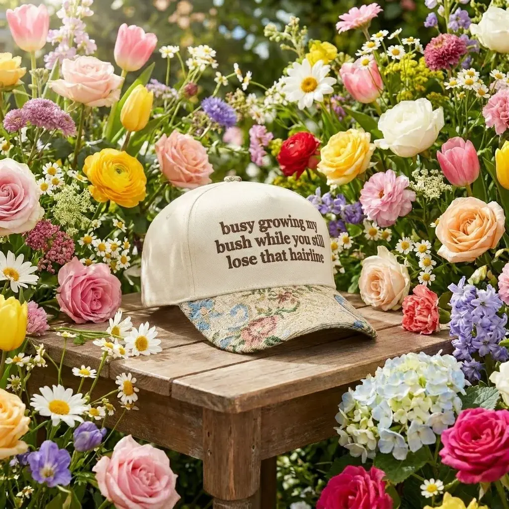 Busy Growing My Bush Funny Floral Cap