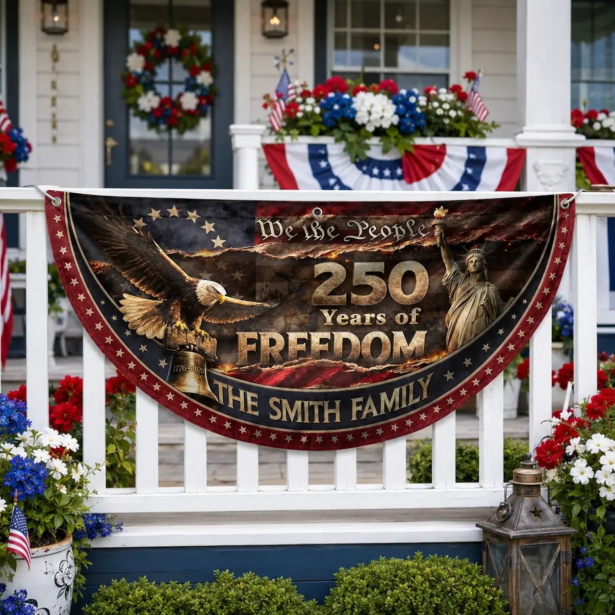 Custom Family Name 250 Years of Freedom Semicircular Flag