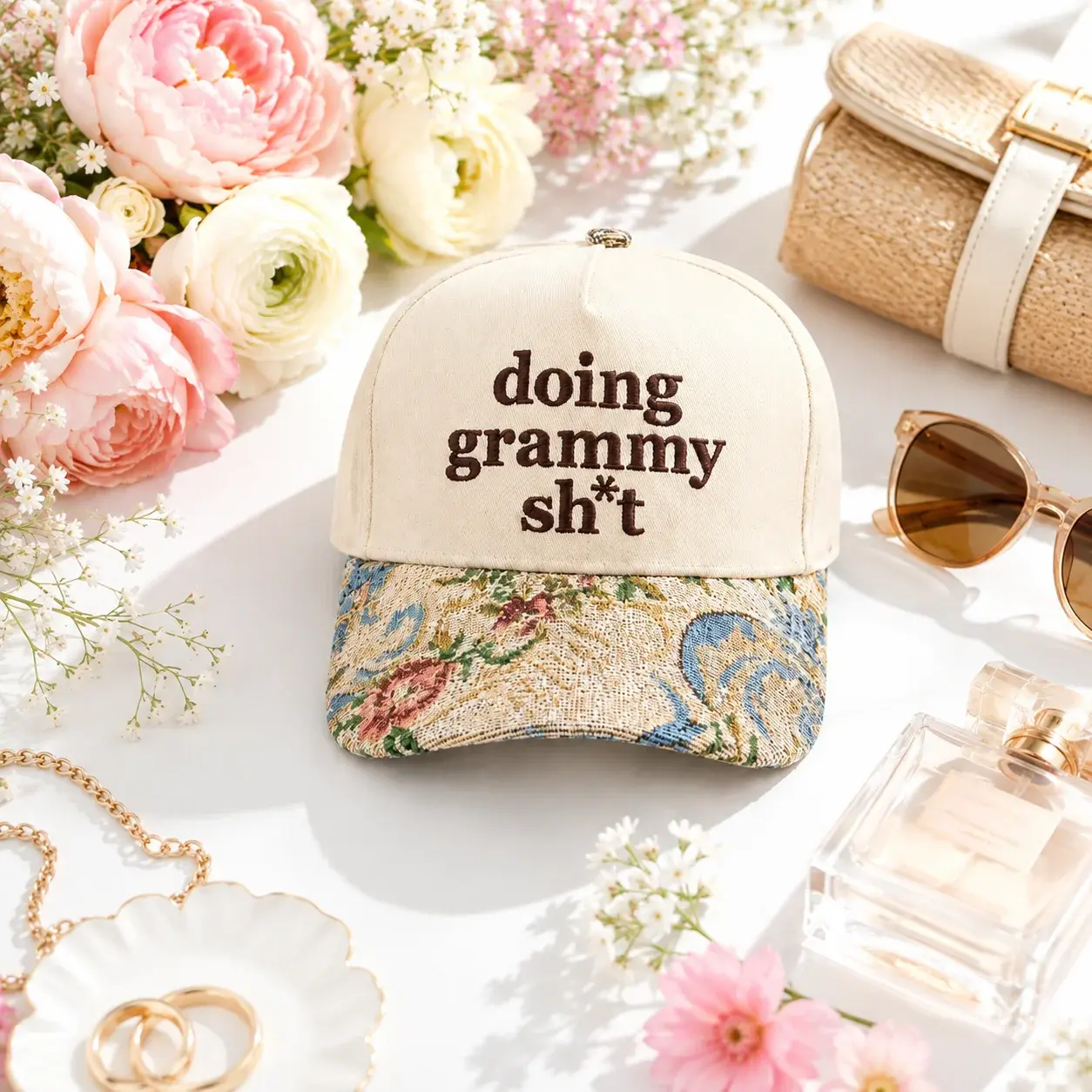 Doing Grammy Sh*t Floral Embroidered Cap