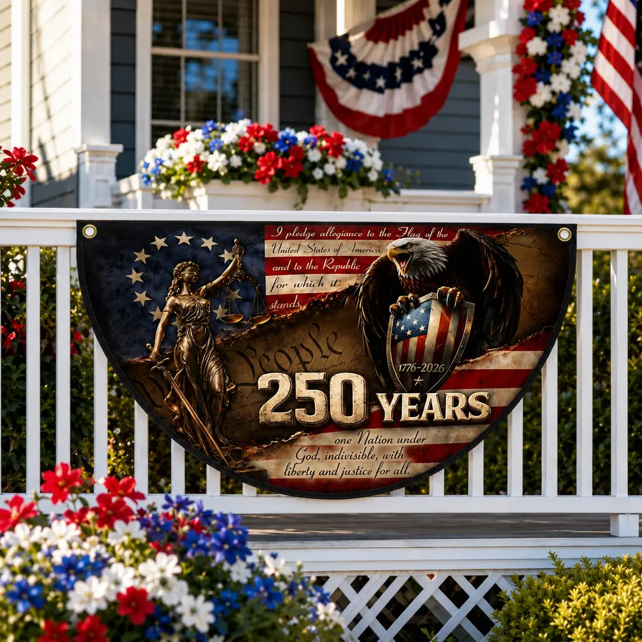 Lady Justice Eagle 250 Years Semicircular Flag