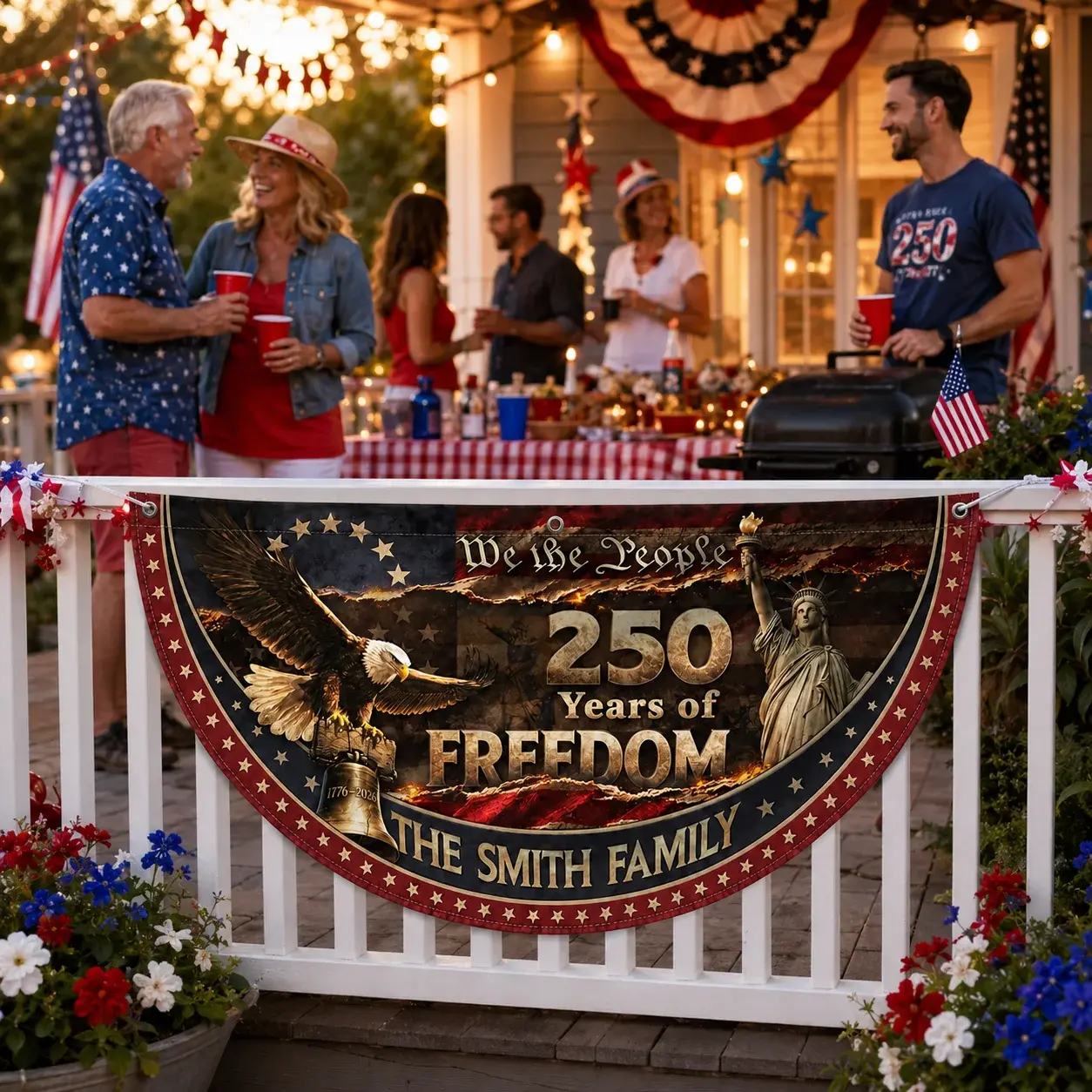 Custom Family Name 250 Years of Freedom Semicircular Flag