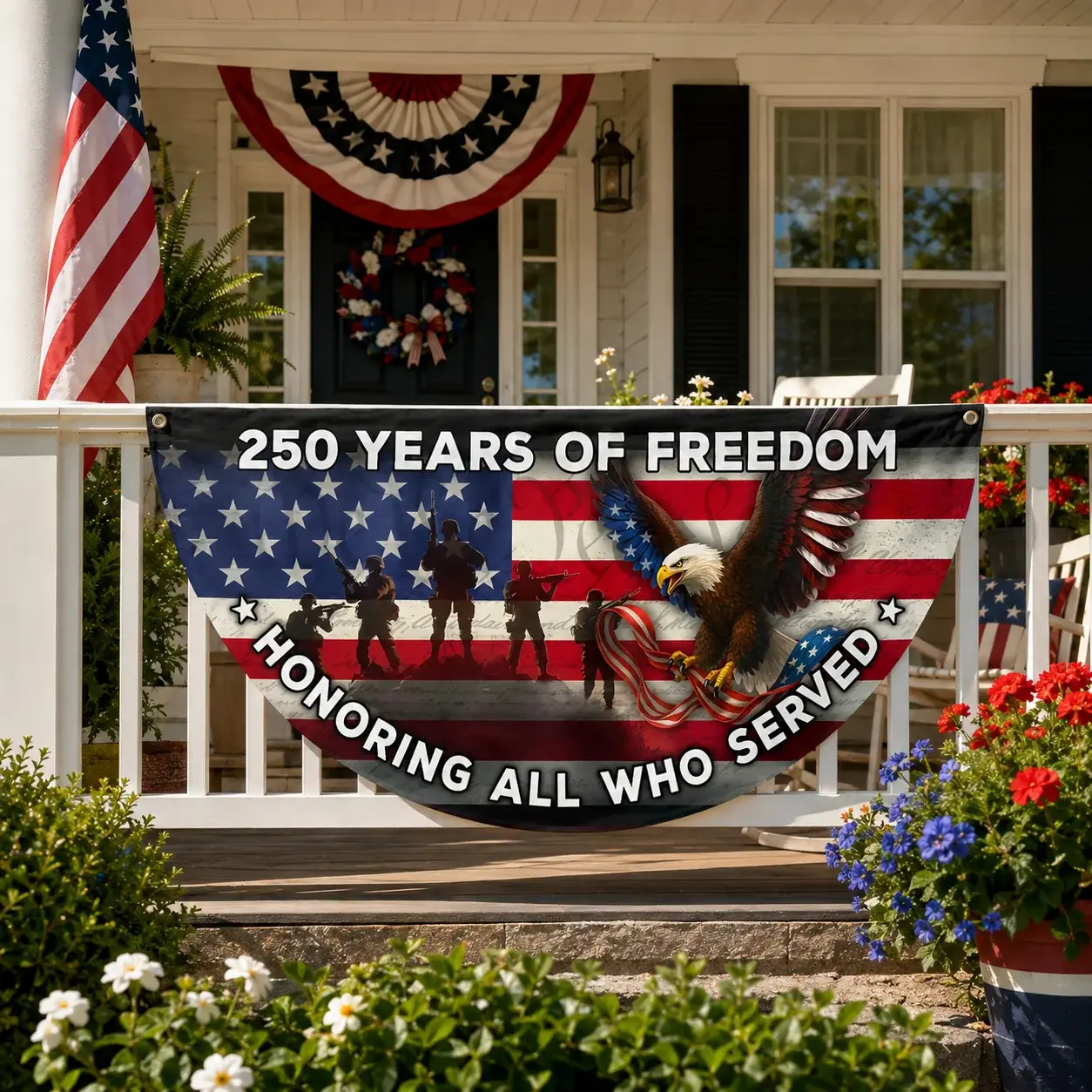 250 Years of Freedom Honoring All Who Semicircular Flag