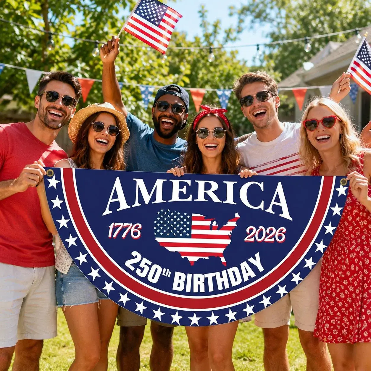 America 1776-2026 250th Birthday Semicircular Flag