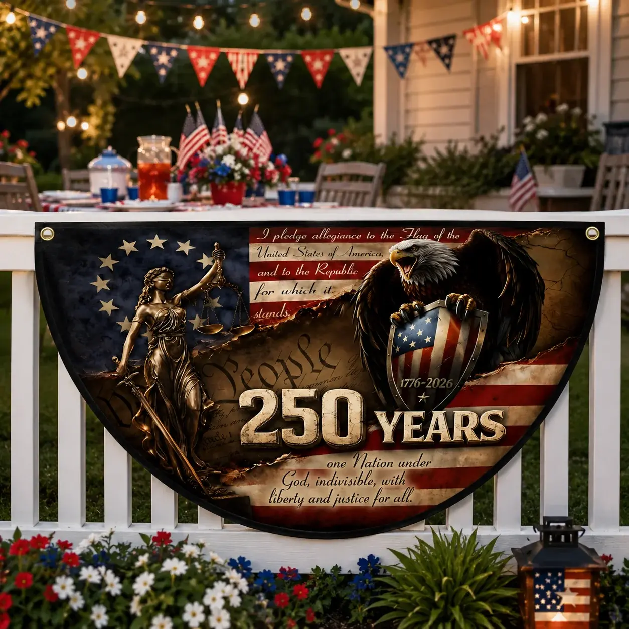 Lady Justice Eagle 250 Years Semicircular Flag